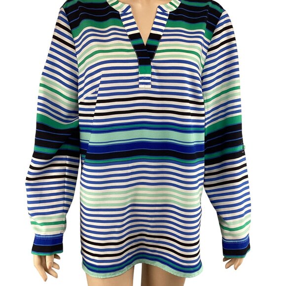 Talbots Top Blouse Size Large Womens Multi-Color Striped Long Sleeve - Picture 7 of 9